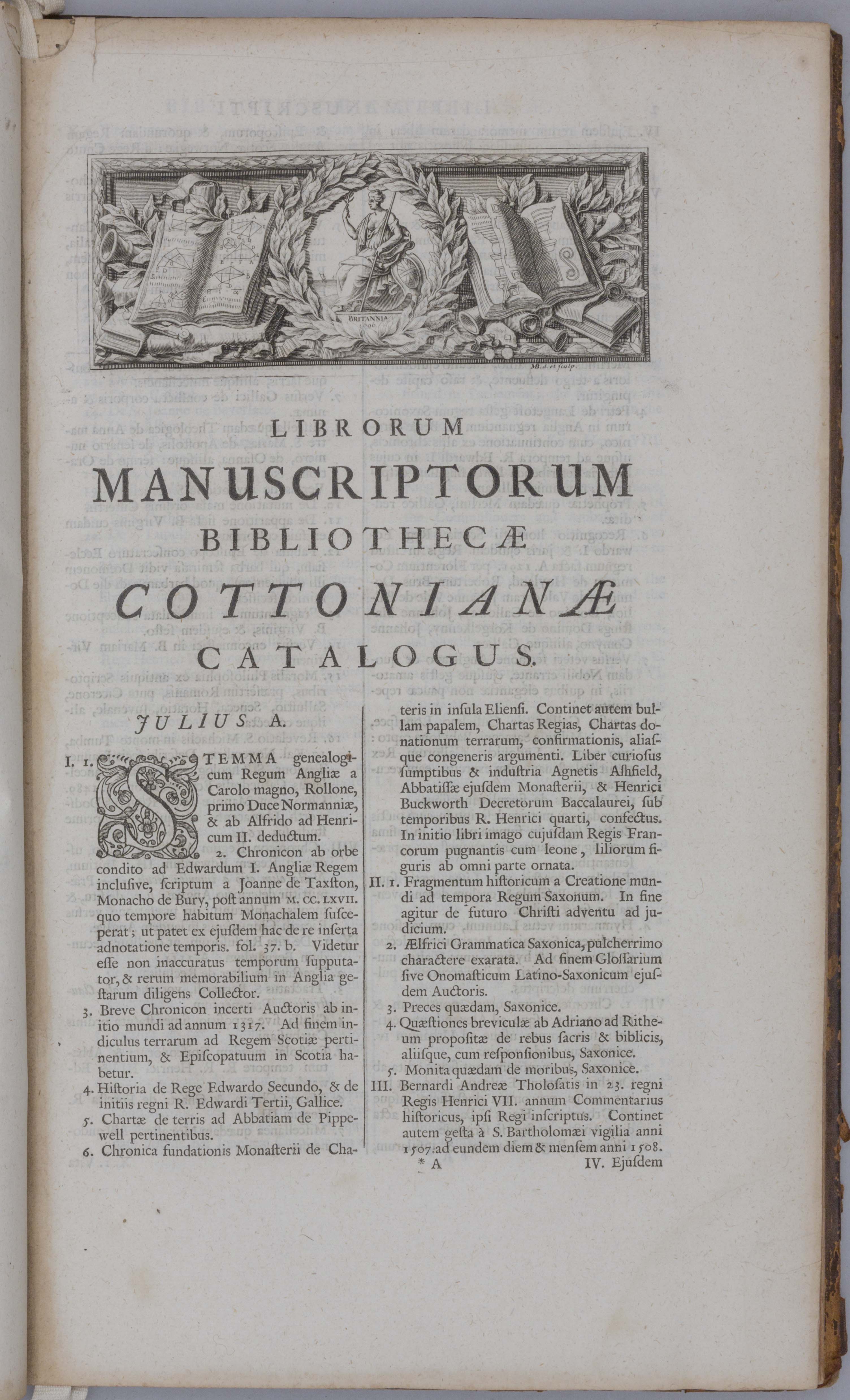 Catalogus librorum manuscriptorum bibliothecae Cottoniae